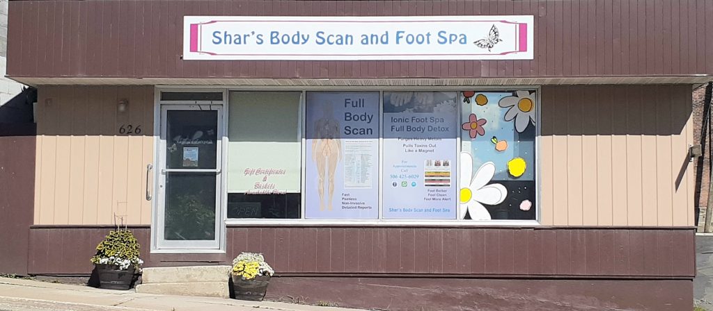 Shar's Body Scan and Foot Spa storefront on Main Street, Woodstock NB